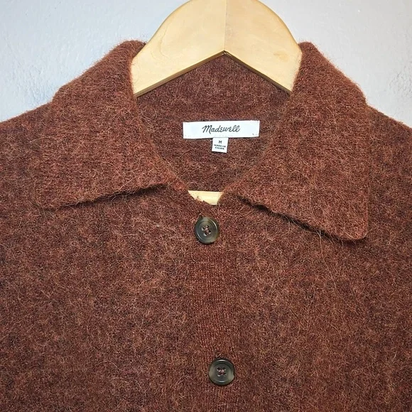 Madewell Carrabelle Polo Cardigan Alpaca Mohair Sweater In Heather Mahogany - Picture 5 of 14